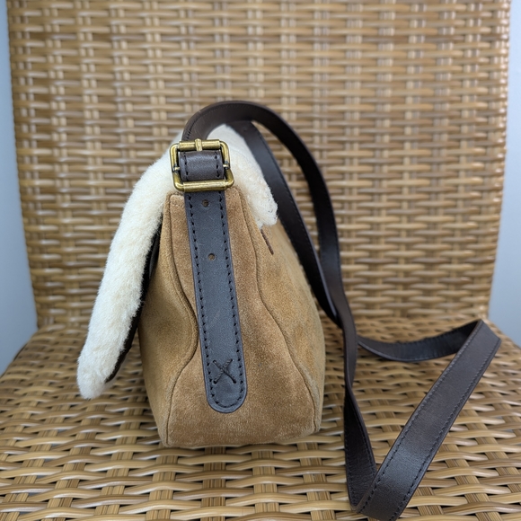 Ugg Heritage Brown Cream Leather Cow Suede Shearling Crossbody Bag - Picture 4 of 16